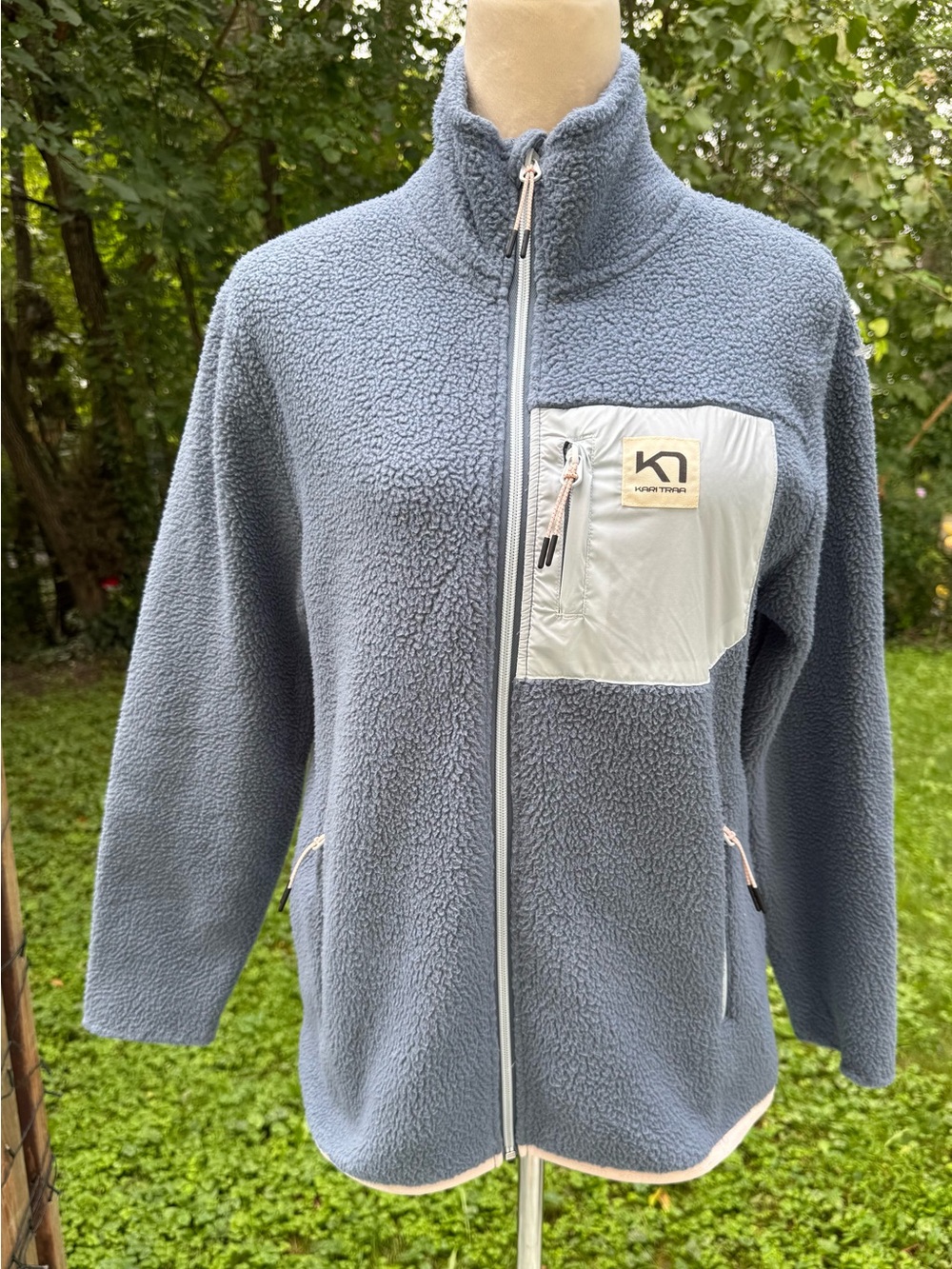 Kari Traa Blue Teddy Fleece Jacket with Contrast Chest Pocket Size M